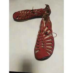 Jambu Bath Barefoot Womens Red Leather Bungee Gladiator Sport Sandals Size 8M